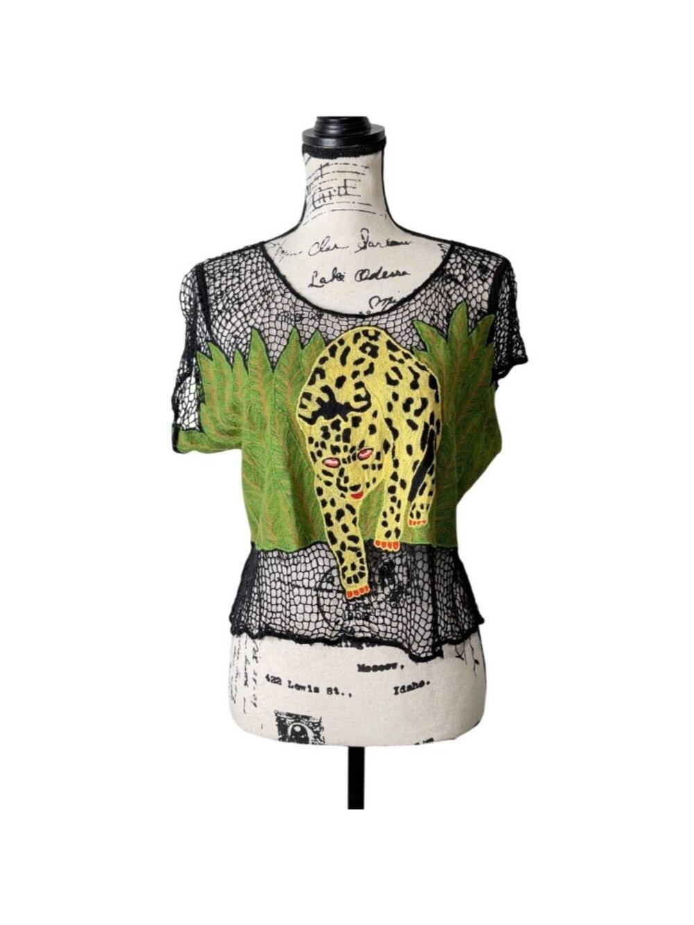 Rare Dakine Top Cover-Up Yellow-Leopard Green-Leaf Over Black Net Vtg Y2K Size L